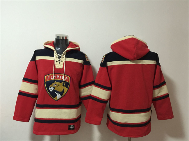 Men's Red Florida Panthers Blank Lace-Up Pullover Hoodie